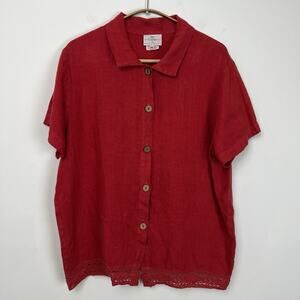 Hot Cotton Marc Ware Linen Size Medium Button Up Lace Wooden Lagenlook Coastal